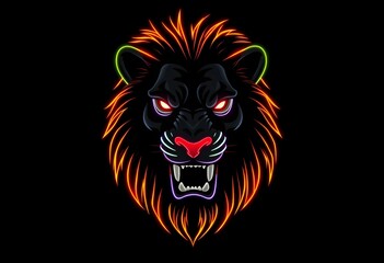Majestic Neon Lion Head Wallpaper