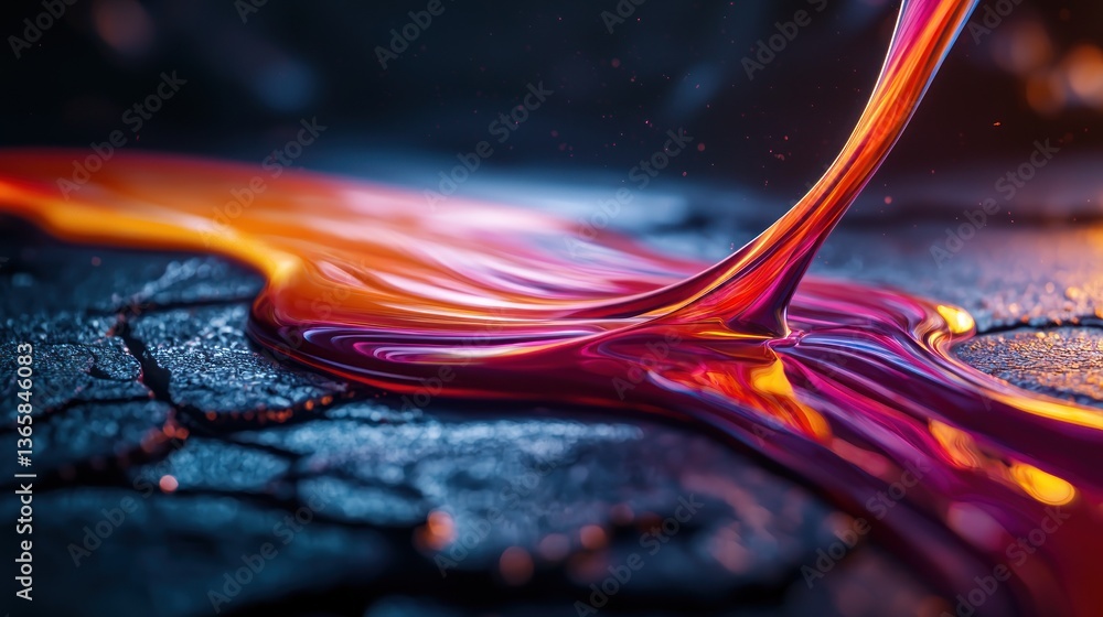 Poster vivid liquid paint flowing over a textured surface, creating a mesmerizing abstract scene
