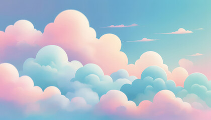 Fototapeta premium Soft pastel clouds fill sky, creating serene and dreamy atmosphere. gentle hues of pink and blue blend harmoniously, evoking sense of calm and tranquility