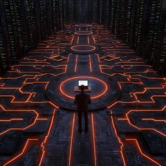 Data Center with Man, Laptop, and Future.