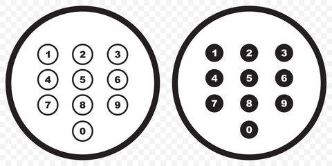 Simple round numbers symbol set. Black isolated font in vector flat. Numbers icon set on Transparent Background. EPS 10.