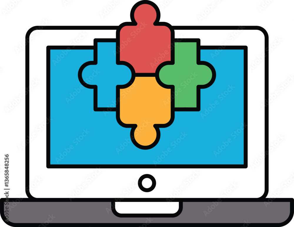 Poster a computer monitor with a puzzle piece design on it