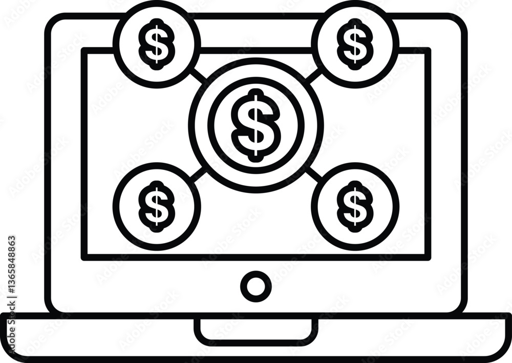 Poster a computer screen with a dollar sign in the middle