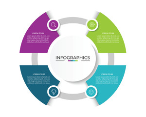 Business infographic template. Circle creative element design with marketing icons. Vector illustration 4 Step.
