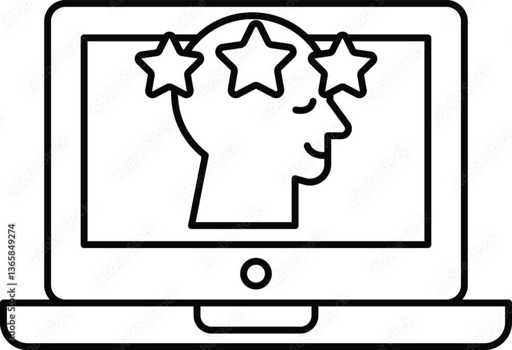 Poster a computer monitor with a man's head and three stars on it