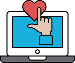 A hand pointing to a heart on a computer screen