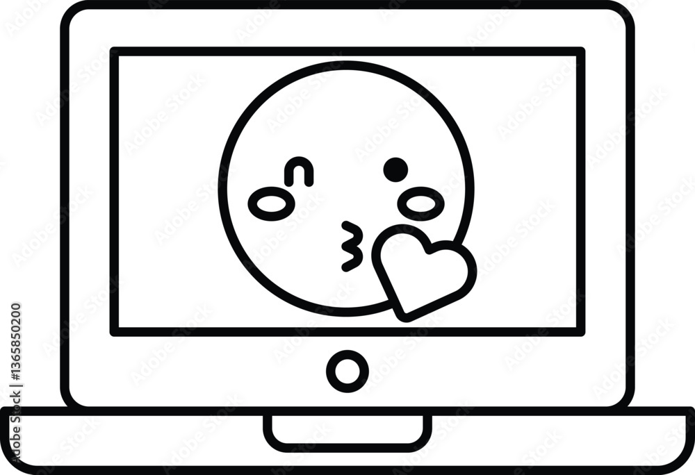 Poster a computer screen with a black and white drawing of a face with a heart on it