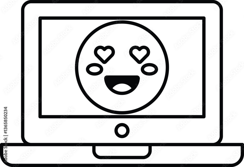 Poster a laptop screen with a smiling face with two hearts on it
