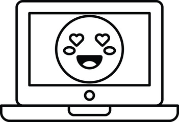 A laptop screen with a smiling face with two hearts on it
