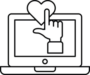 A laptop screen with a heart and a finger pointing to it