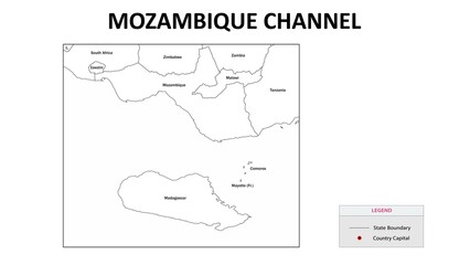 Mozambique Channel Map. State and district map of Mozambique Channel. Administrative map of Mozambique Channel with states and boundaries in white color.
