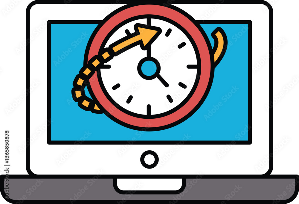 Poster a computer monitor shows a clock with the hands at the numbers 3 and 9