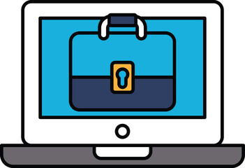 Obraz premium A laptop screen shows a blue suitcase with a lock on it