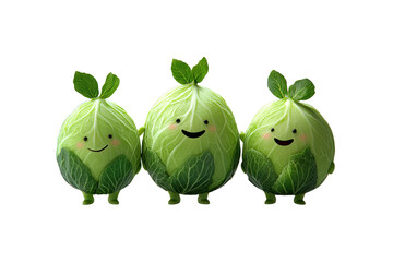 Three Cute Cartoon Cabbages Holding Hands