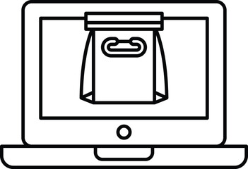 A laptop screen shows a bag with a handle