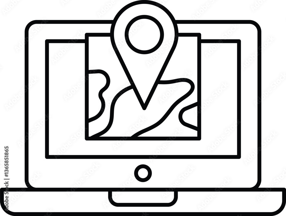 Poster a laptop screen with a map on it and a pin pointing to a location