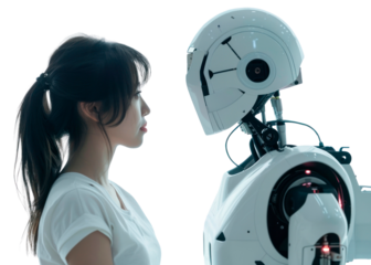 PNG Woman and an AI robot human technology robotics.