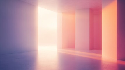 Minimalist interior with soft gradient lighting, evoking calm and modern elegance.
