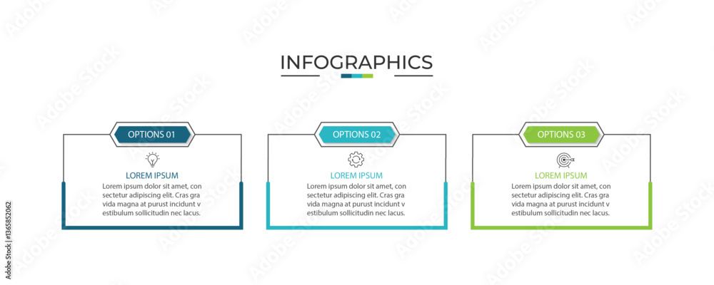 Poster vector infographic label design template with icons and 3 options or steps.