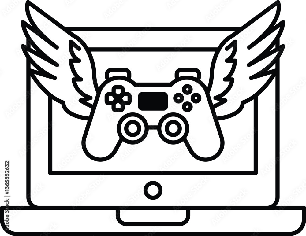 Poster a black and white image of a video game controller with wings on it
