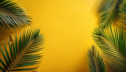 Fototapeta premium palm trees leafs on a yellow background wall
