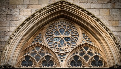 Obraz premium intricate stone tracery of a gothic window showcasing weathered detail and aged beauty