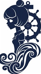 Fototapeta premium the silhouette of an anime girl with short hair and a ship's wheel behind her head