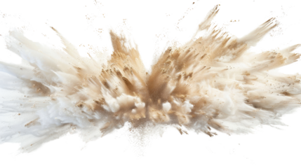 Beige and white powder exploding on transparent background