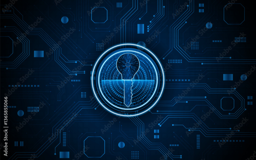Poster technology circuit board key icon. Cyber ​​data security and privacy concept. modern technology innovation concept background	