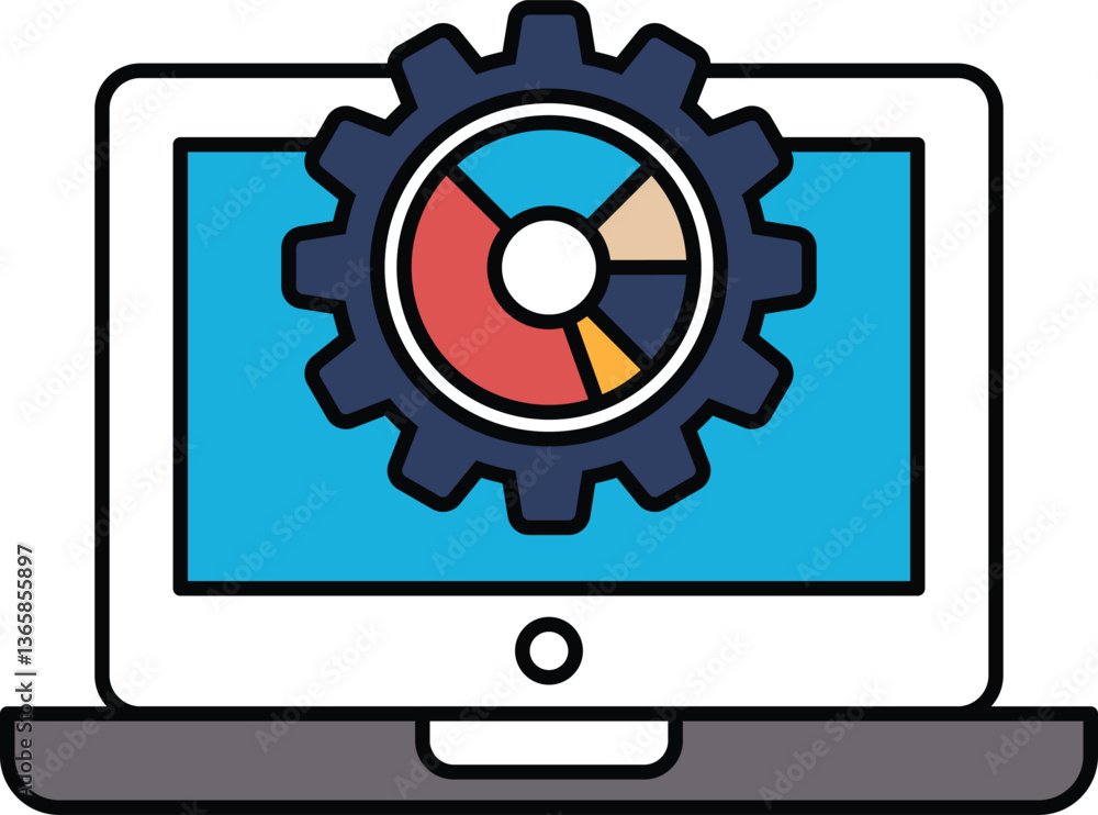 Poster a computer monitor with a gear on it