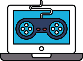 A computer monitor with a video game controller on it