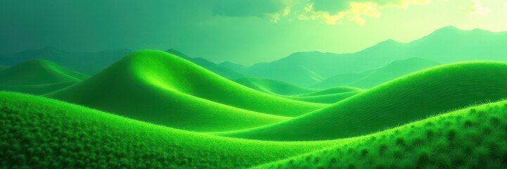 Obraz premium Emerald hills swirl, vibrant hues, abstract nature , valley, hills, field