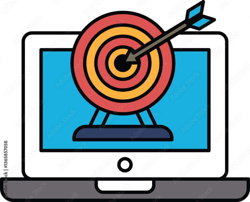 Poster a computer monitor displays a red target with a black arrow pointing to it