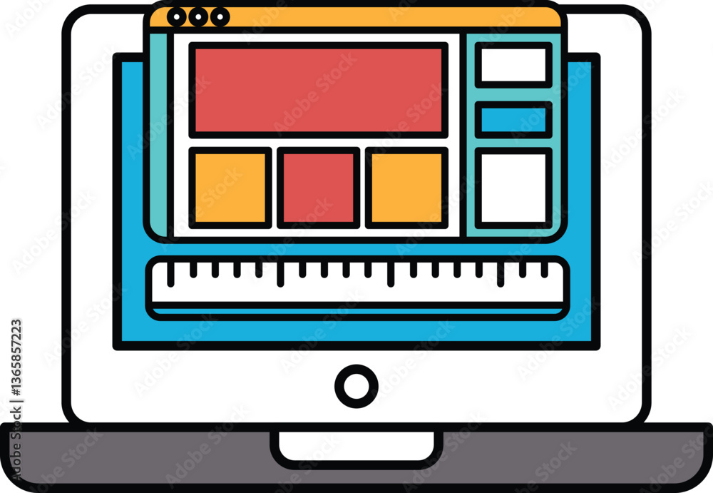 Poster a laptop screen shows a website design with a ruler and a red