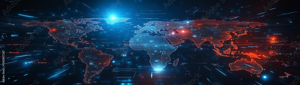 Aufkleber interactive digital world map with glowing data visualization elements, global connectivity, hologra