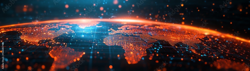 Aufkleber interactive digital world map with glowing data visualization elements, global connectivity, hologra