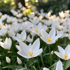 Stunning Field of White Spring Flowers Blooming in Sunlight