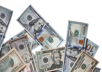 Cash US hundred dollar bills isolated on transparent background for money and financial concept.
