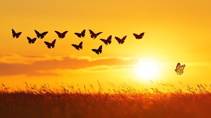 Fototapeta premium Butterflies taking flight at sunset