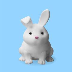 3d front render rabbit. Three-dimensional vector illustration easter holiday. Happy, cute spring character. Greeting hare on the background. Banner with animal for Asian lunar traditional festival
