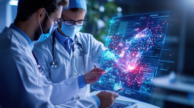 Doctors Reviewing Digital Medical Map Projection