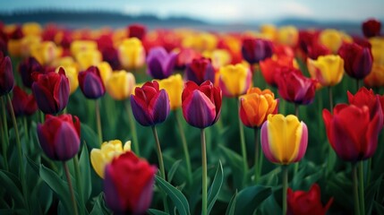 Obraz premium Vibrant tulip field in early spring