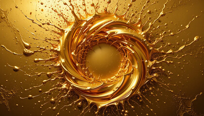 Golden splash art creates mesmerizing swirl, capturing essence of luxury and elegance. vibrant gold tones and dynamic movement evoke feelings of richness and creativity