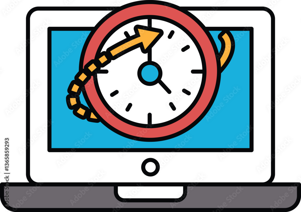 Poster a computer monitor with a clock on it showing the time as 10:00