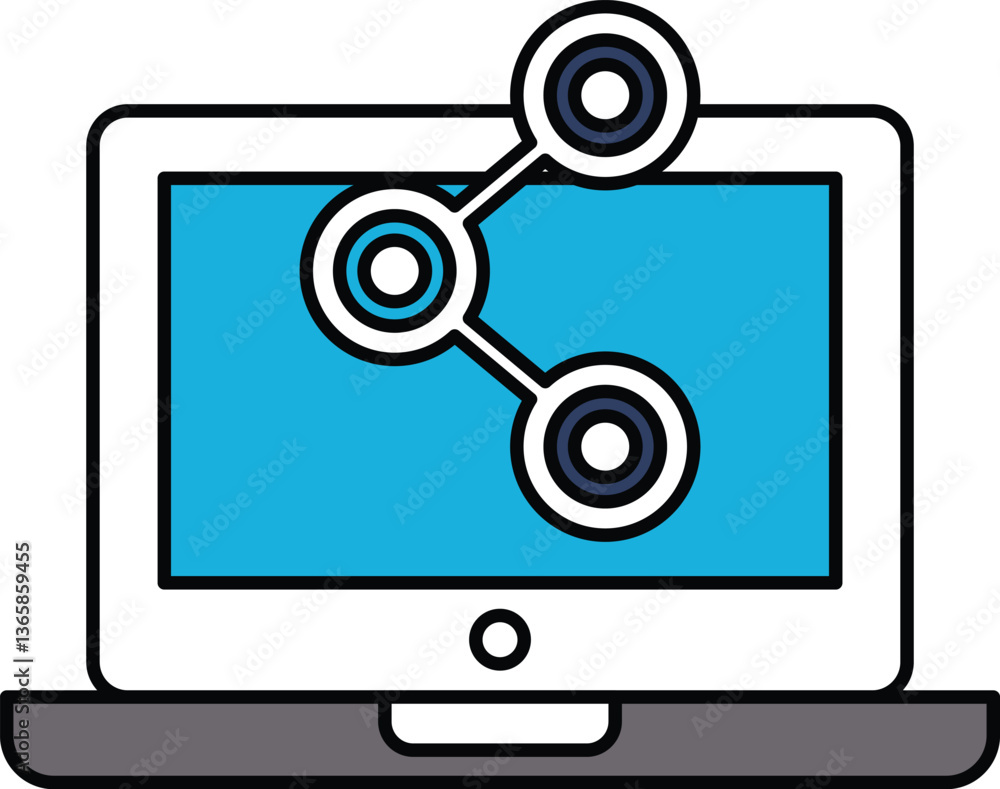 Poster a computer monitor with a blue screen and three circles on it