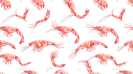 Fototapeta premium Watercolor seamless pattern featuring grilled shrimp