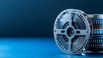 Obraz premium Close Up Film Reels On Blue Background