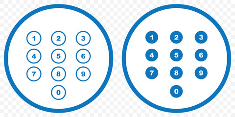 simple number icon with round circle. 0 to 9 number symbol vector on Transparent Background. EPS 10.