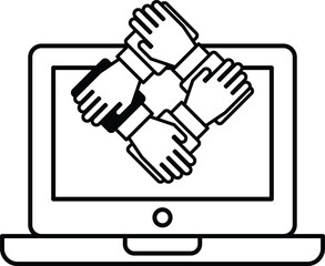 A black and white image of four hands holding hands in a circle
