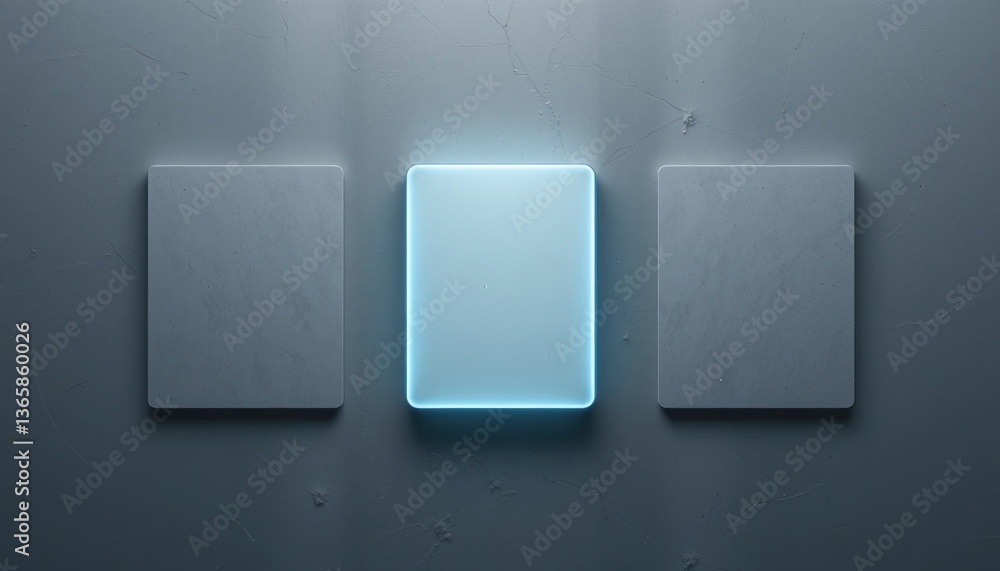 Poster illuminated square button concept minimalistic space graphic design modern environment straight-on v
